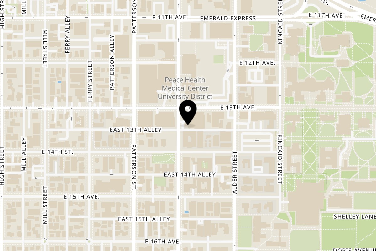 Map showing the location of The Dough Co. on 1337 Hilyard Street in Eugene